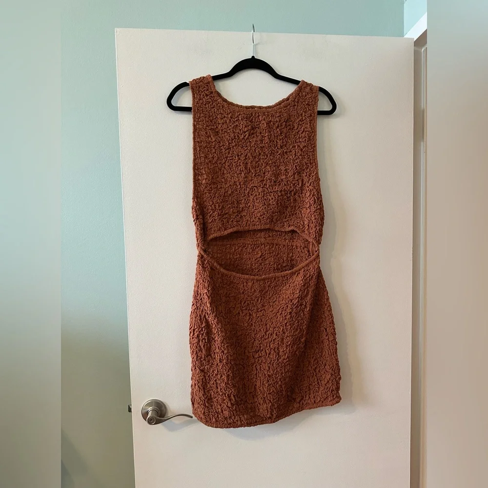Free People Scarlet Smocked cut out mini dress burnt orange - Picture 2 of 5